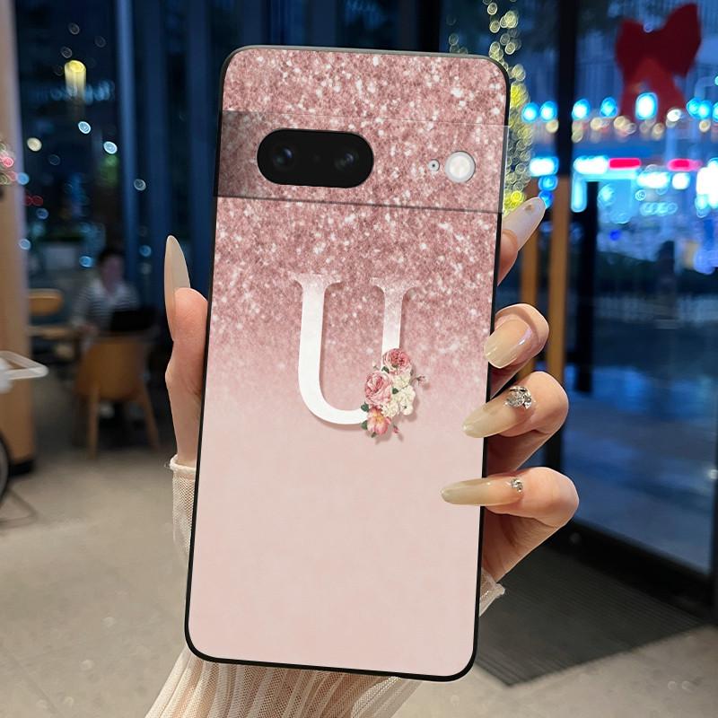 Чехол для телефона с цветочной буквой для Google Pixel 7 Мягкий силиконовый черный чехол для Google Pixel 7a Противоударный корпус