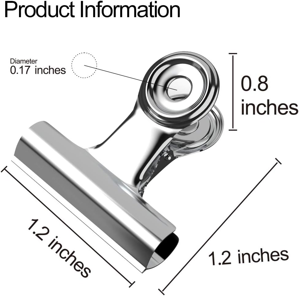 12 Pack Silvery Bulldog Binder Paper Clips/Metal Hinge Clip File Clamps for Crafts, Food Bags , at Home Kitchen & Office Useage