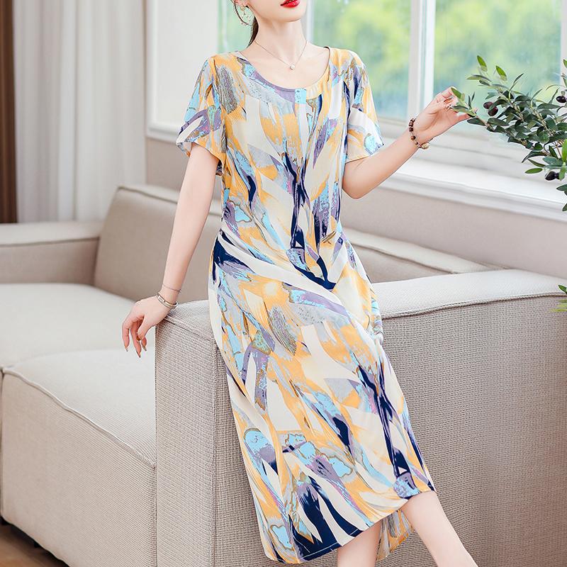 Летнее винтажное платье для женщин, повседневные платья больших размеров с короткими рукавами и поясом, элегантная женская одежда среднего возраста