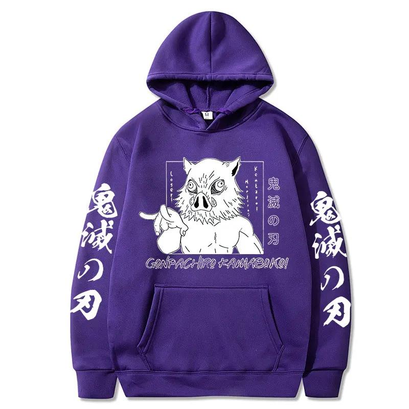 Demon Slayer Inosuke Hashibira Hoodies Anime Kimetsu No Yaiba Hooded Cute Kawaii Oversized Hoody Tops Men Women Sweatshirts