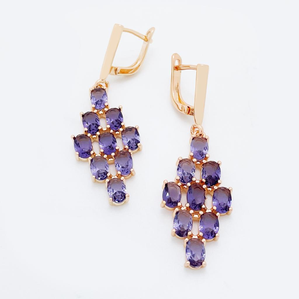 Модные уникальные женские длинные роскошные серьги-подвески из розового золота 585 пробы с фиолетовым натуральным цирконом, креативные подарочные ювелирные изделия с тонкими кристаллами