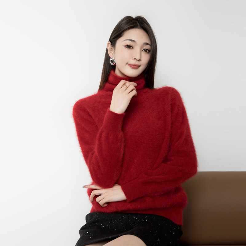 New Autumn/Winter High-Neck Sweater with Fur-Trimmed Brushed Alashan Cashmere