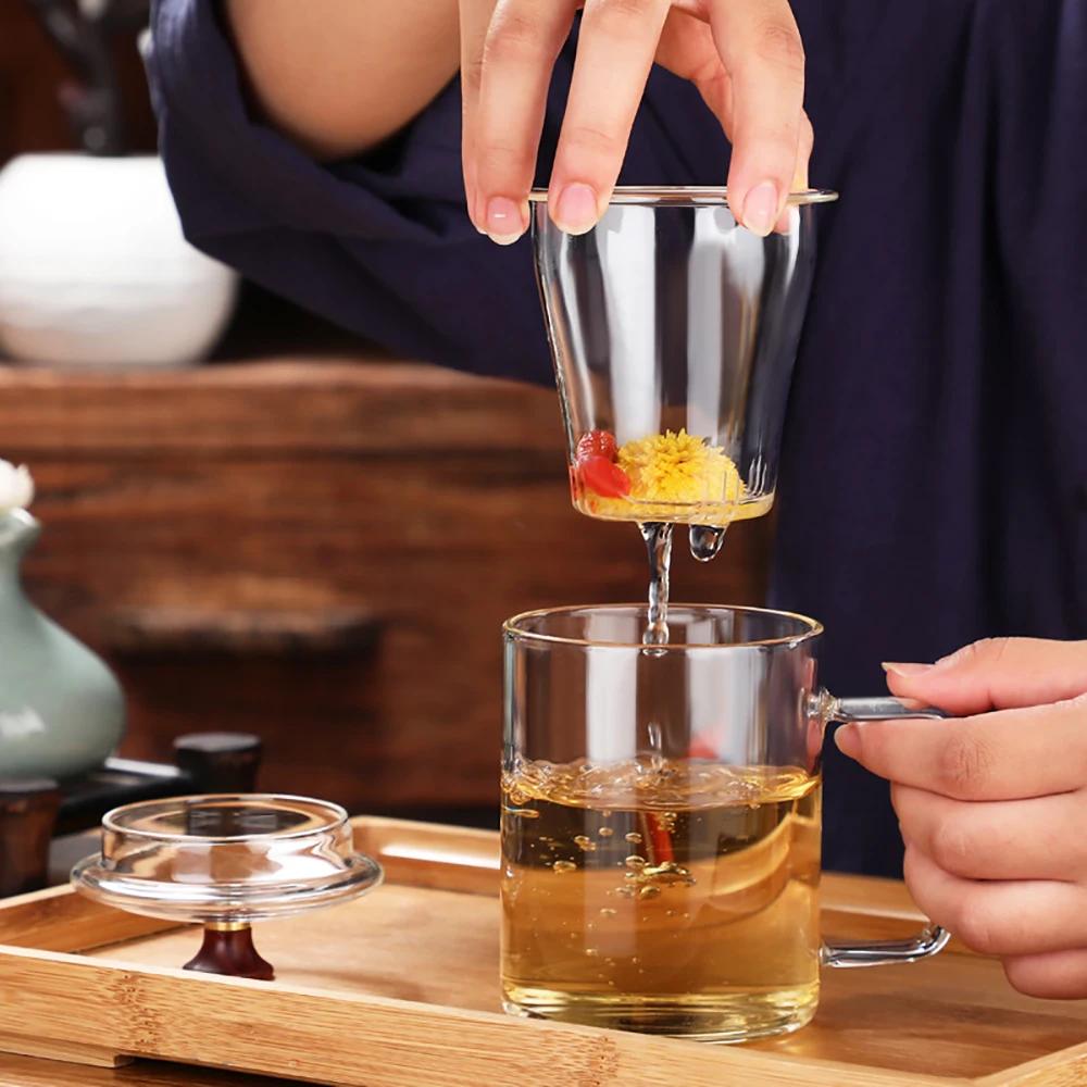 Кружка для чая из термостойкого стекла, чашка для разделения чая, фильтр из боросиликатного стекла, бытовая прозрачная чашка для чая с крышкой