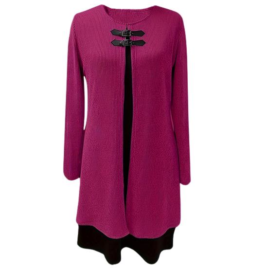 Осенне-весеннее женское платье из двух частей, трапециевидной формы с длинным рукавом, свободный подол, круглая шея, декор с пряжкой, вязаное мягкое цветное платье миди длиной до колена