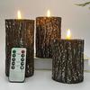 Paraffin Retro Wood Tree Stump Candle Holder with LED Candle Light for Home or Cafe Decor