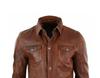 Handmade Stylish Casual Biker Motorcycle Real Lambskin Brown Men's Leather Shirt