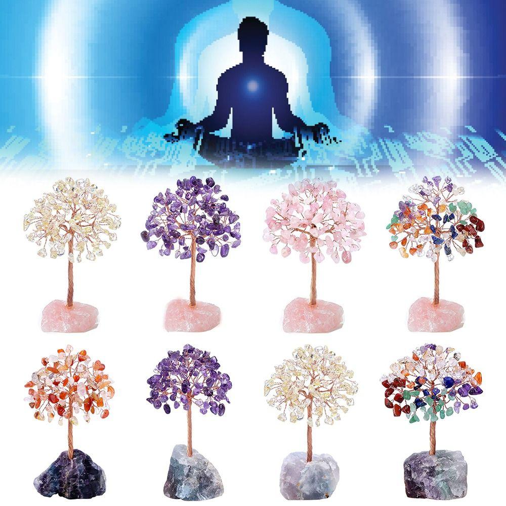 Stone Crafts Copper Wire Wrapped Crystal Money Tree Reiki Chakra Feng Shui Trees Potted Plants