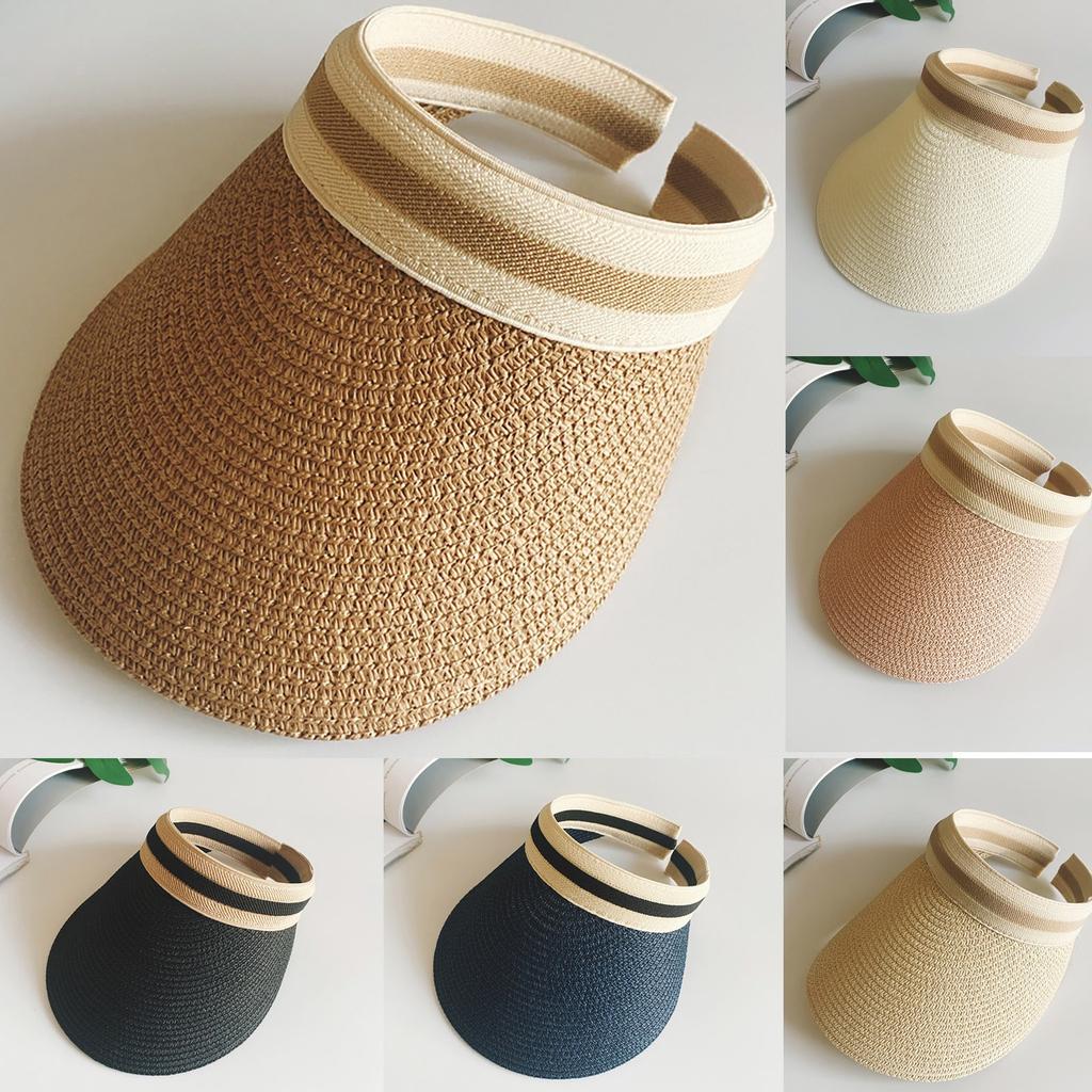 Sun Visor Hats For Women Wide Straw Visors Womens Foldable Beach Visors Summer Roll Up Ponytail Beach Hat