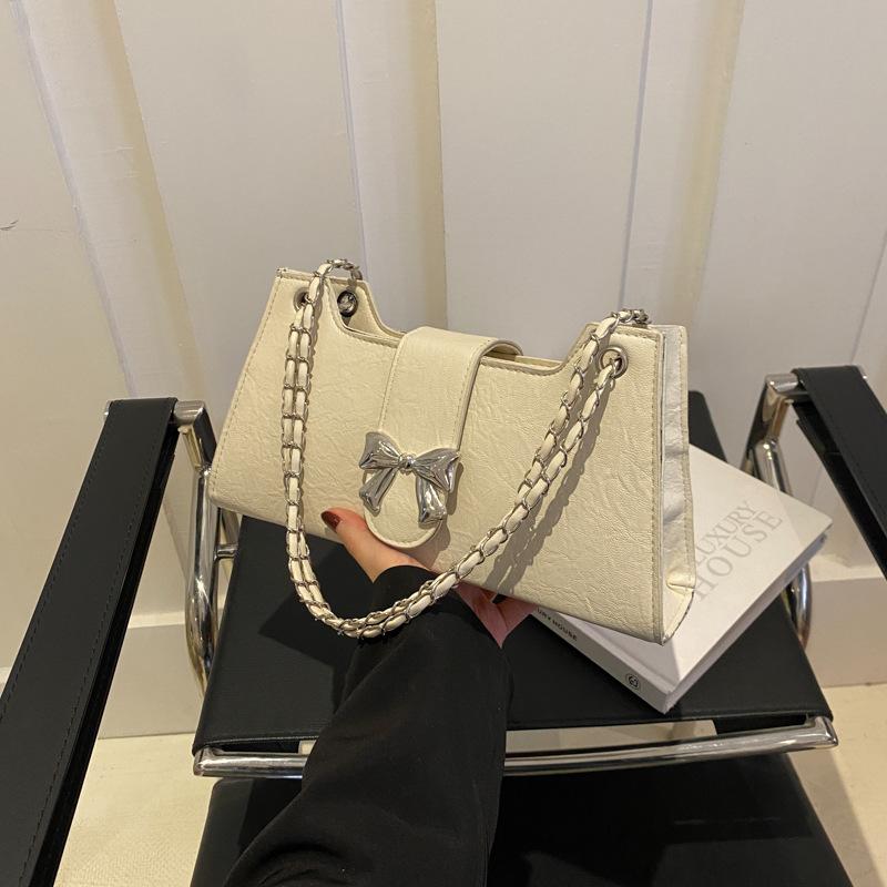 Модная и модная сумка-мешок с бантом, новая весенняя, простая, однотонная, через плечо, на одно плечо, через подмышку, для женщин