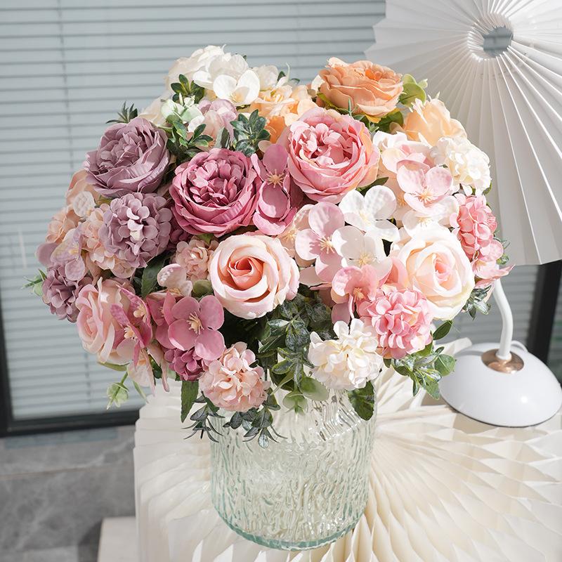 7 Heads Artificial Flowers Silk Peony Rose Hydrangea Bouquet Home Decorations Party Wedding Bride Fake Plants