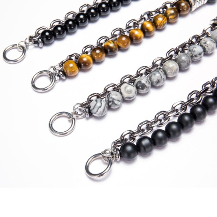 Мужской браслет из натурального камня «Карта» и нержавеющей стали - Уникальная модная бижутерия