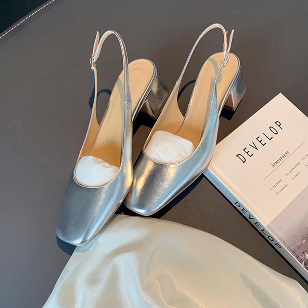 Grape Mother Studiolee Summer New Temperament One Word with Square Head After Empty Mouth Versatile Thick Heel Single Shoes Women