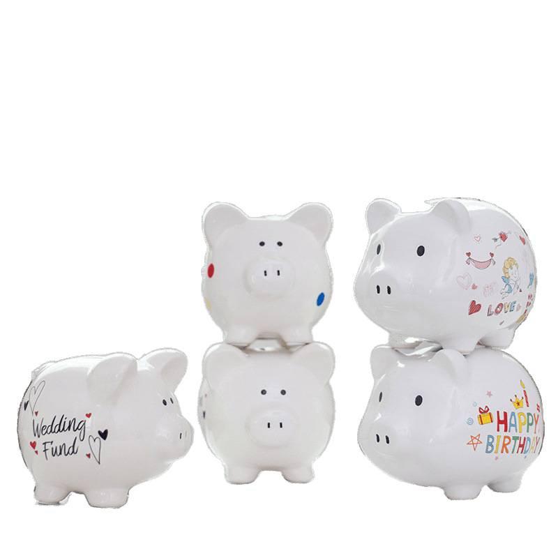 Large Ceramic Piggy Bank for Kids - No Outflow Savings Jar, Perfect for Coins and Gifts