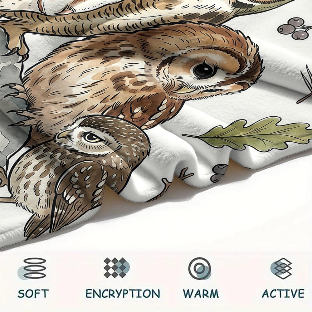 1Pc Collage Watercolor Owl Print Flannel Blanket,High quality Comfortable for All Seasons,Home Decor,Warmth and Comfort,Perfect for Christmas Gifts