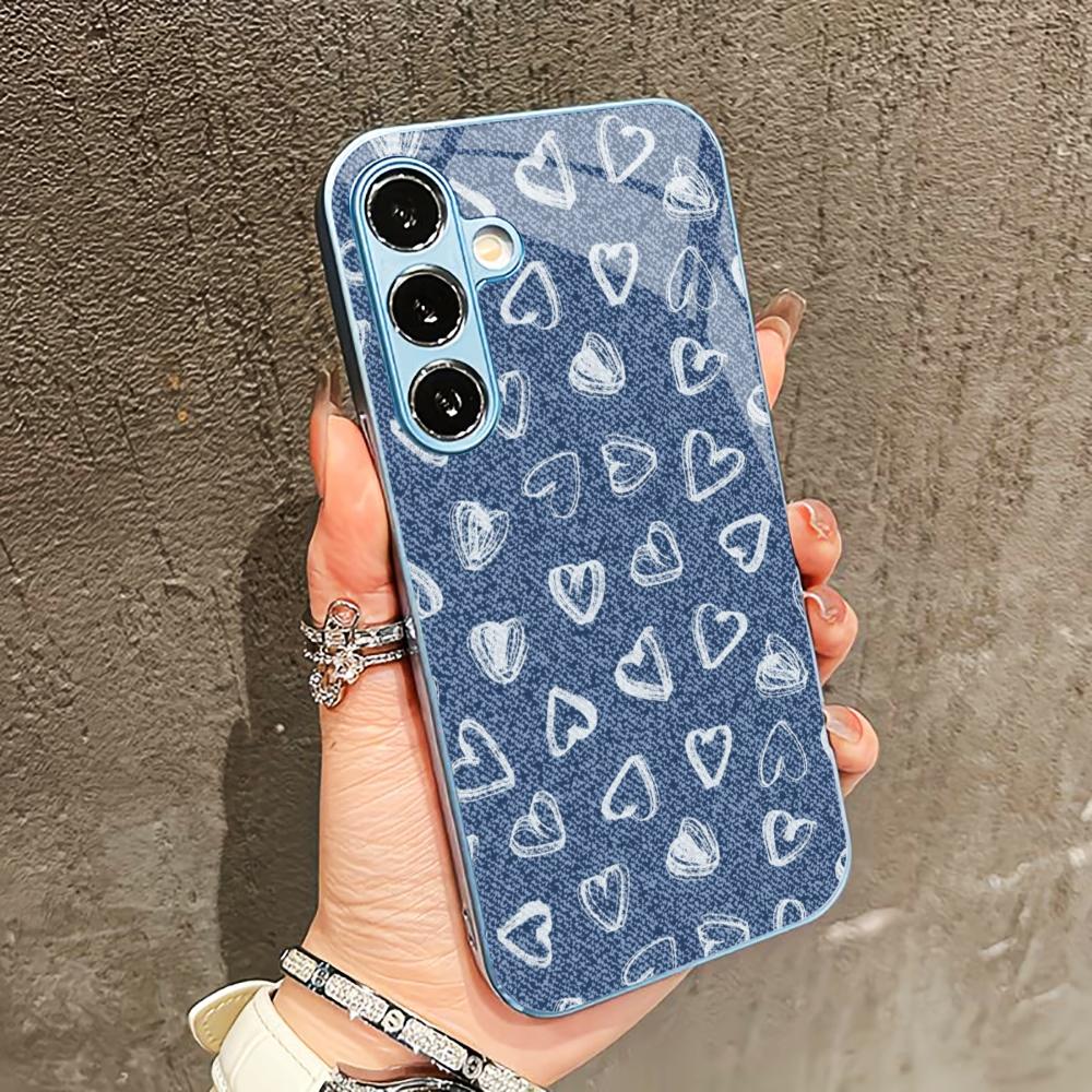 Чехол для телефона с узором в виде маленьких сердечек для Samsung Galaxy S26 S25 S24 S23 S22 FE Ultra Plus Встроенное стекло Ощущение голой панели Мужчины женщины