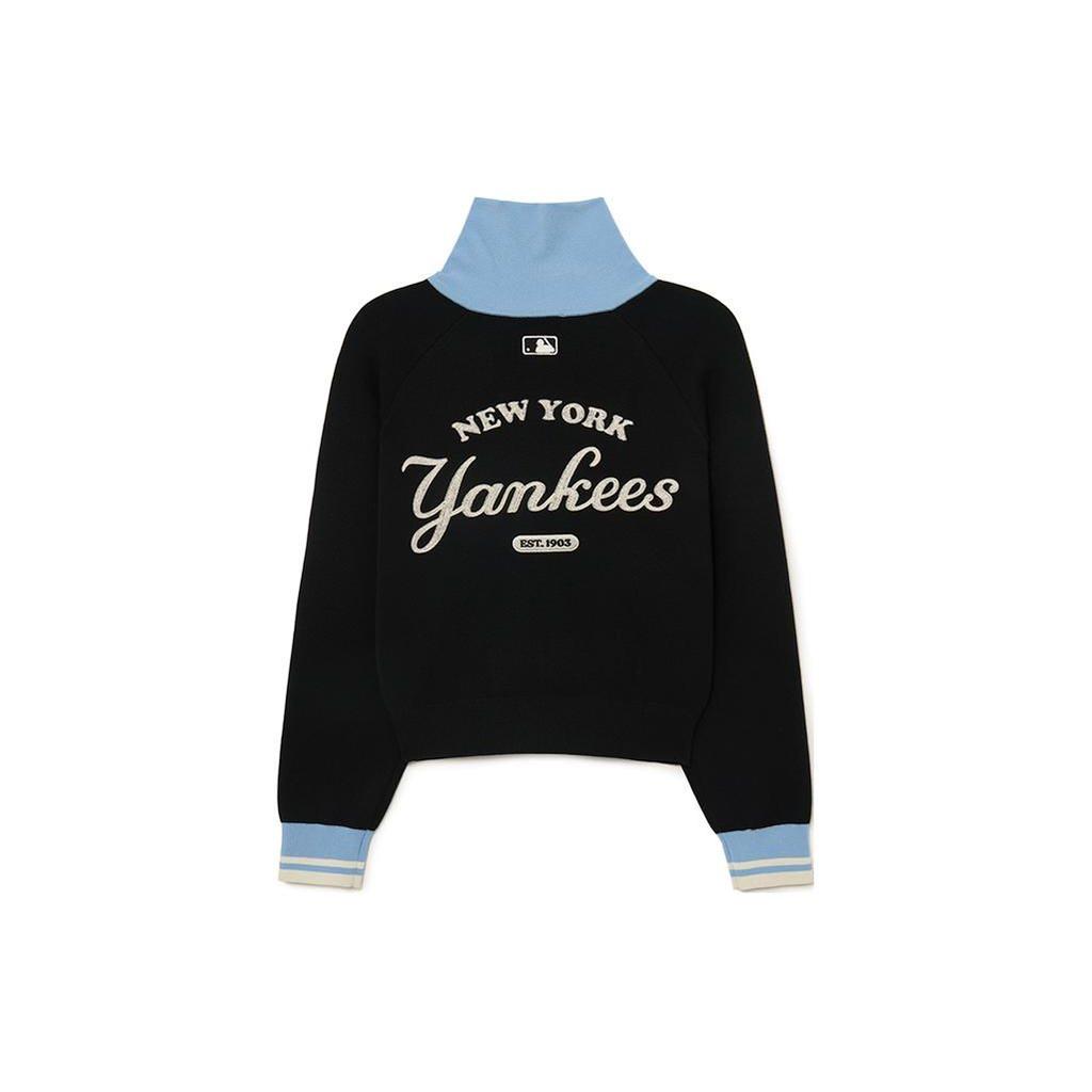 MLB College Style FW23 New York Yankees High Neck Casual Loose Pullover Long Sleeve Knit Sweater Unisex sweater Black 3FKPV0134-50BKS