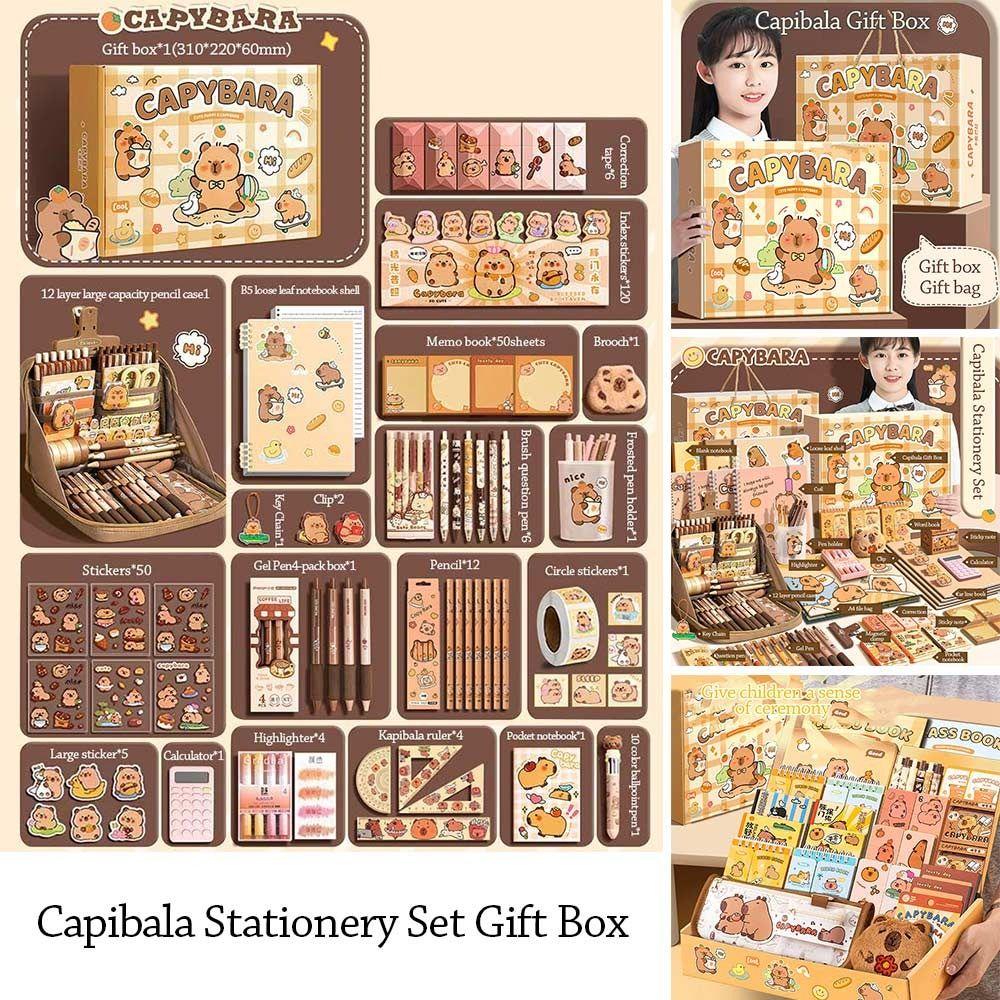 Large Capacity Gift Box Capybara Stationery Set Abundant School Supplies for Students