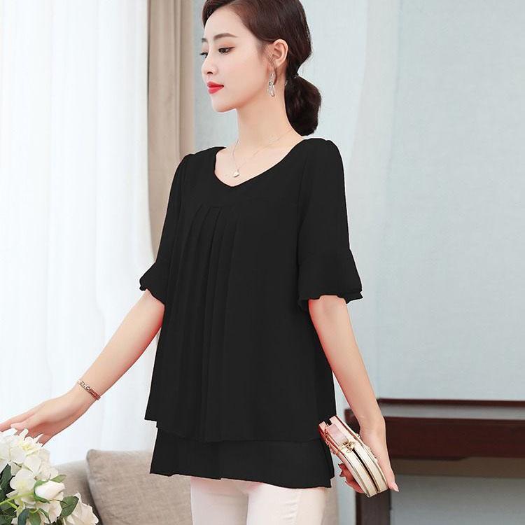 Chiffon Shirt Women Summer Large T-shirt Short Sleeve Solid Loose Top Casual Oversized T-shirt Korean Fashion Clothes for Women Shirts and Blouses