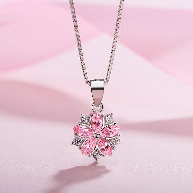 Ожерелье с подвеской в виде цветущей вишни из нежно-розового прозрачного кубического циркония из стерлингового серебра 925 пробы для рождественских подарков S-N223