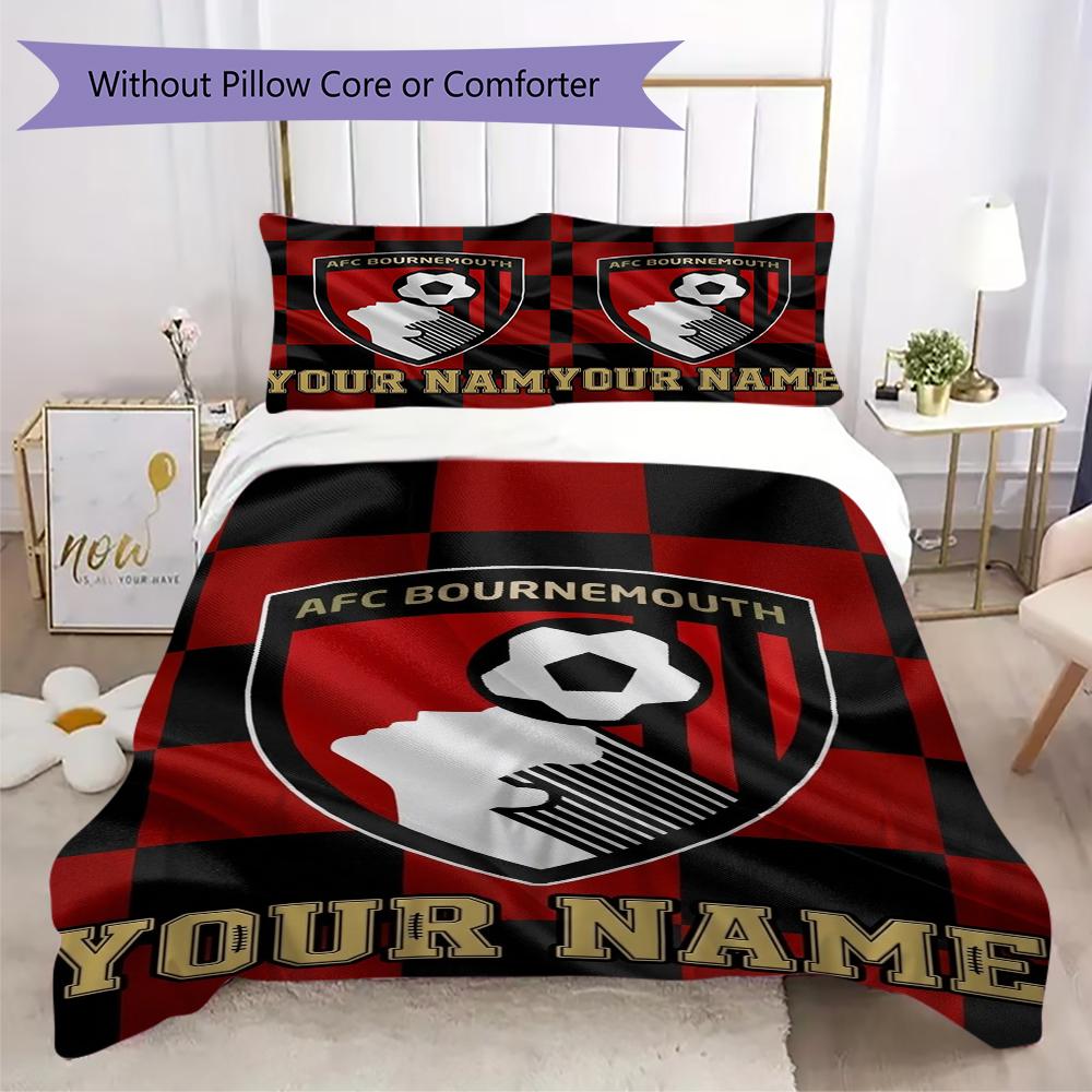 Custom Name Afc Bournemouth Pattern Bedding uilt Set uilt Cover Pillowcase Home Decoration Birthday Gift (1*duvet cover+2*pillowcase without core)