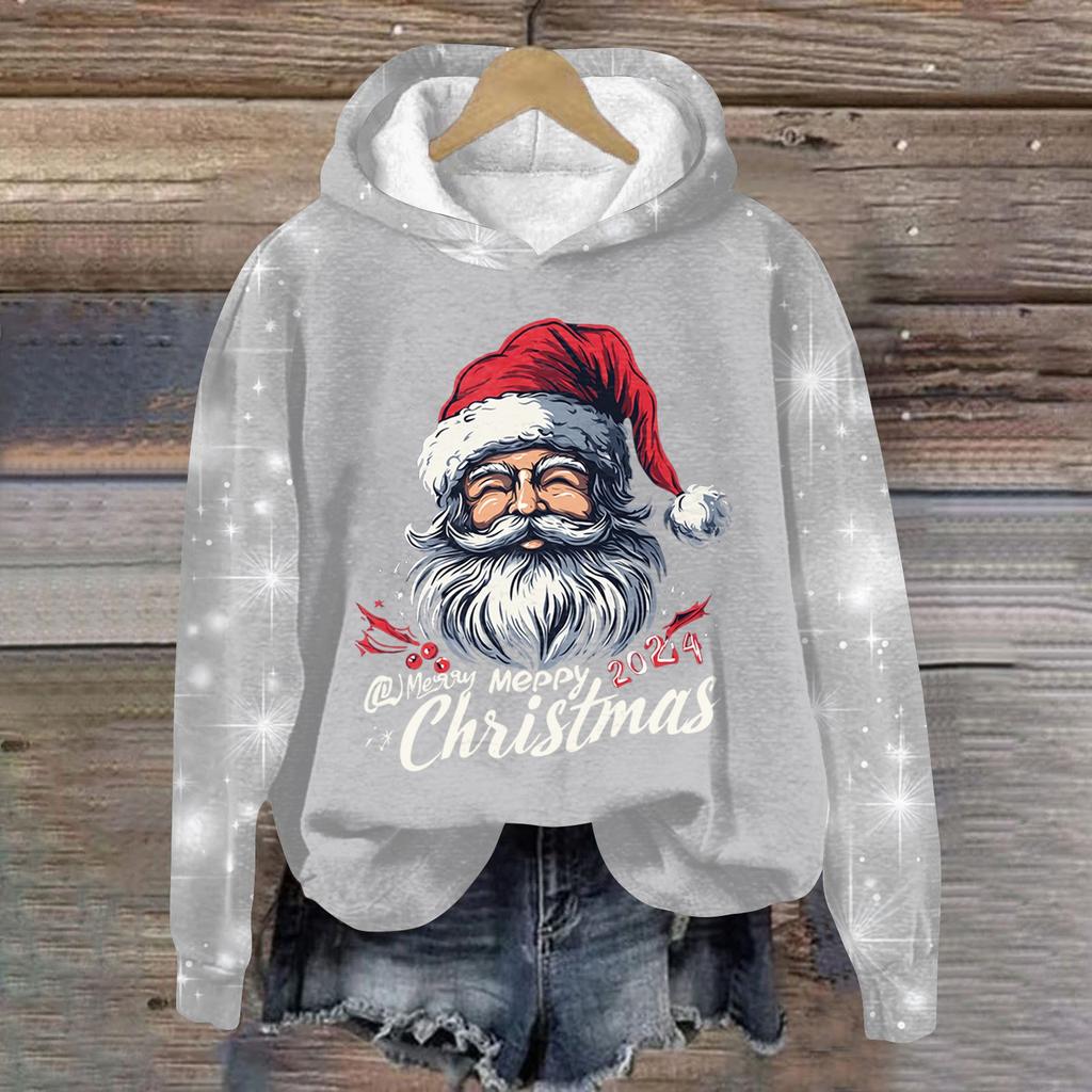 Женская модная толстовка с капюшоном и глубокими рукавами с рождественским принтом