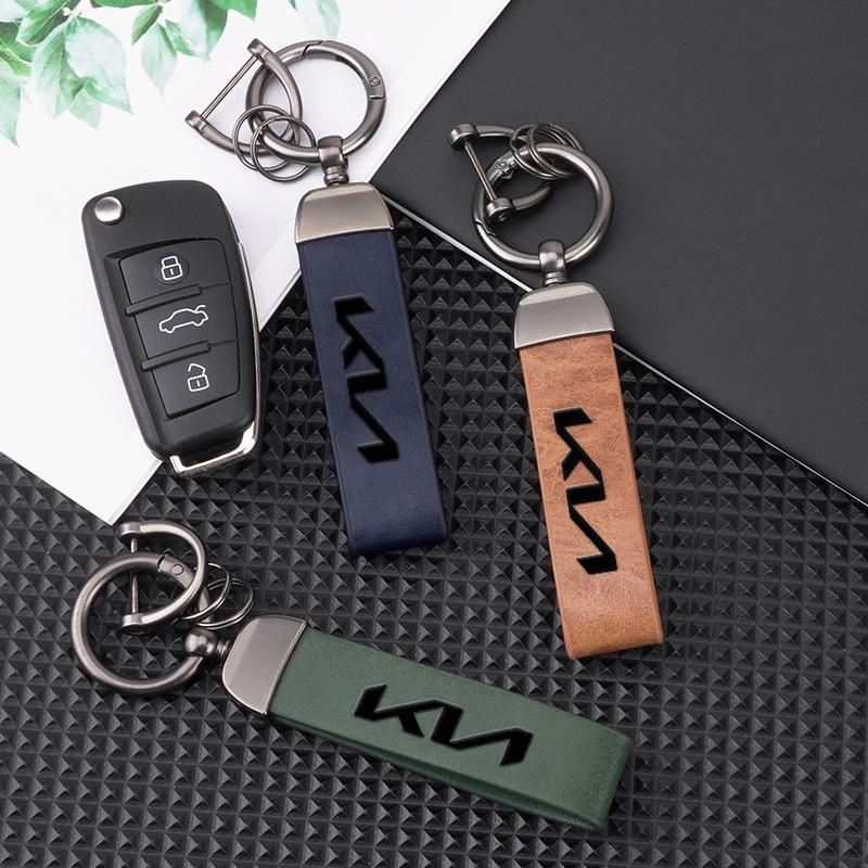 ISFR5 New Metal Leather Car Keyring Keychain Anti-Loss Key Ring For KIA Ceed Sportage Rio Proceed K5 Optima Sedona Forte Cerato Venga