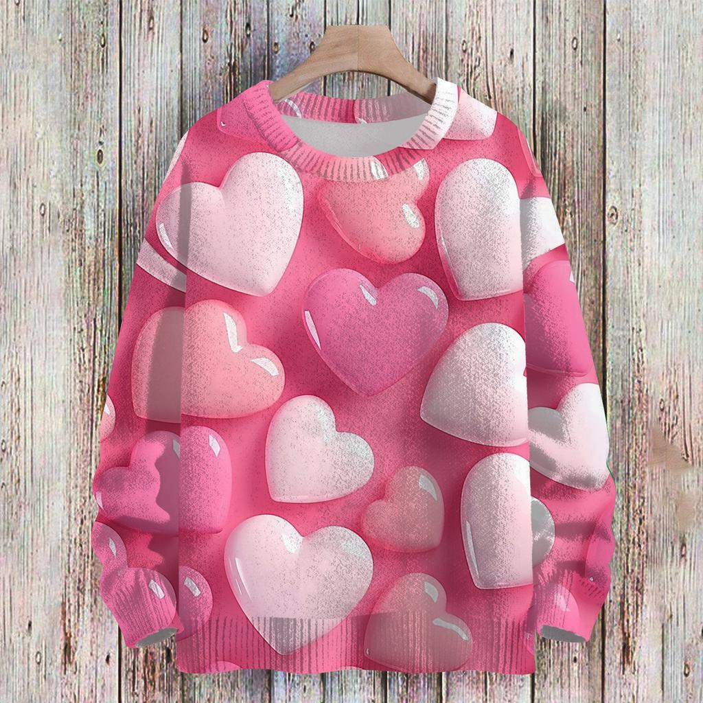 Женская спортивная одежда ко Дню святого Валентина, вязаный свитер, милая рубашка, круглый вырез, пуловер