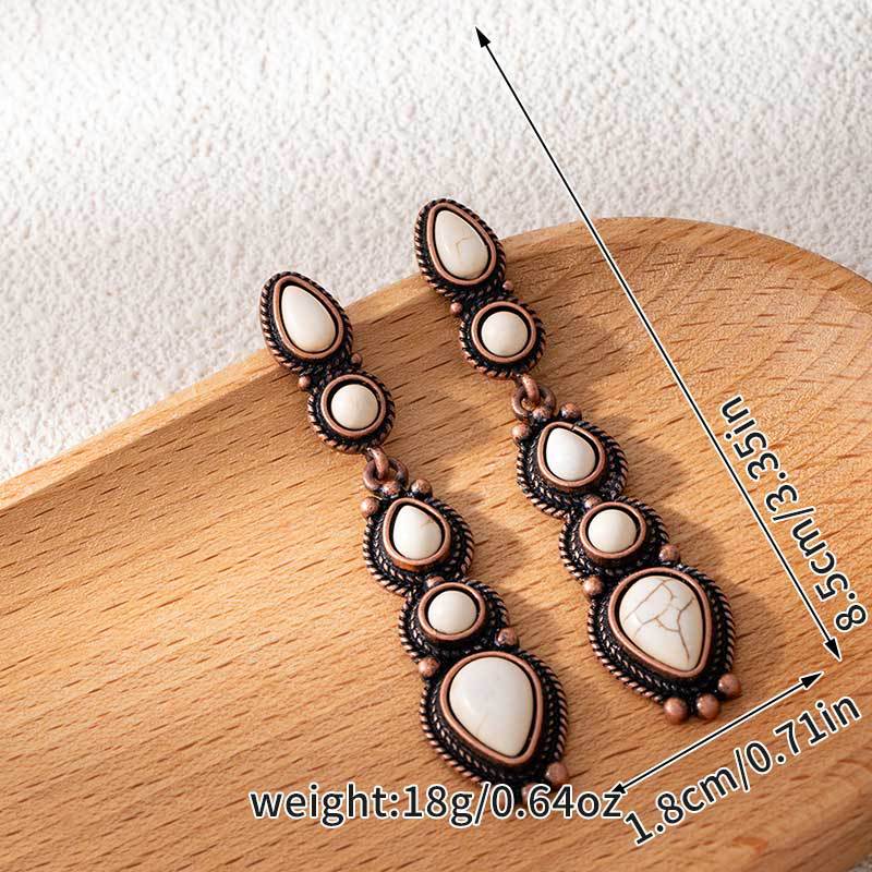 Vintage Boho Turquoise Teardrop Earrings for Women Long Dangle Statement Earrings Fashion Ethnic Style Jewelry