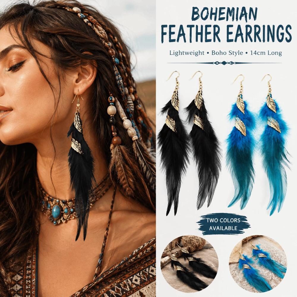 Bohemian Long Tassel Feather Earrings Twist Leaf Dangle Women's Earrings Bride