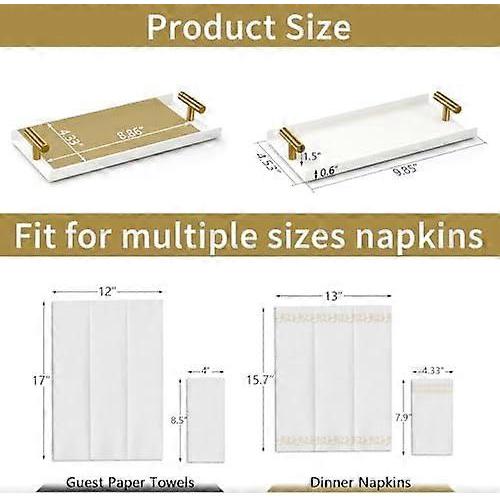 Napkin Holder for Bathroom, Guest Towel Holder Tray for Bathroom, White Guest Napkin Holders with Golden T-Handle, Disposable Hand Towel Tray for Gues
