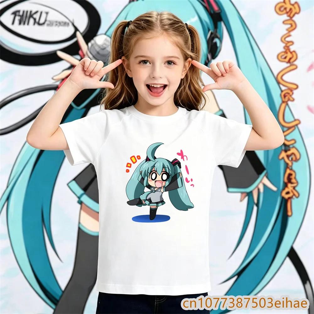 2026 Summer Hatsune Miku Y2K Retro Printed Short Sleeve TShirt Unisex Kids Loose Top Fashion Children Sportswear Casual