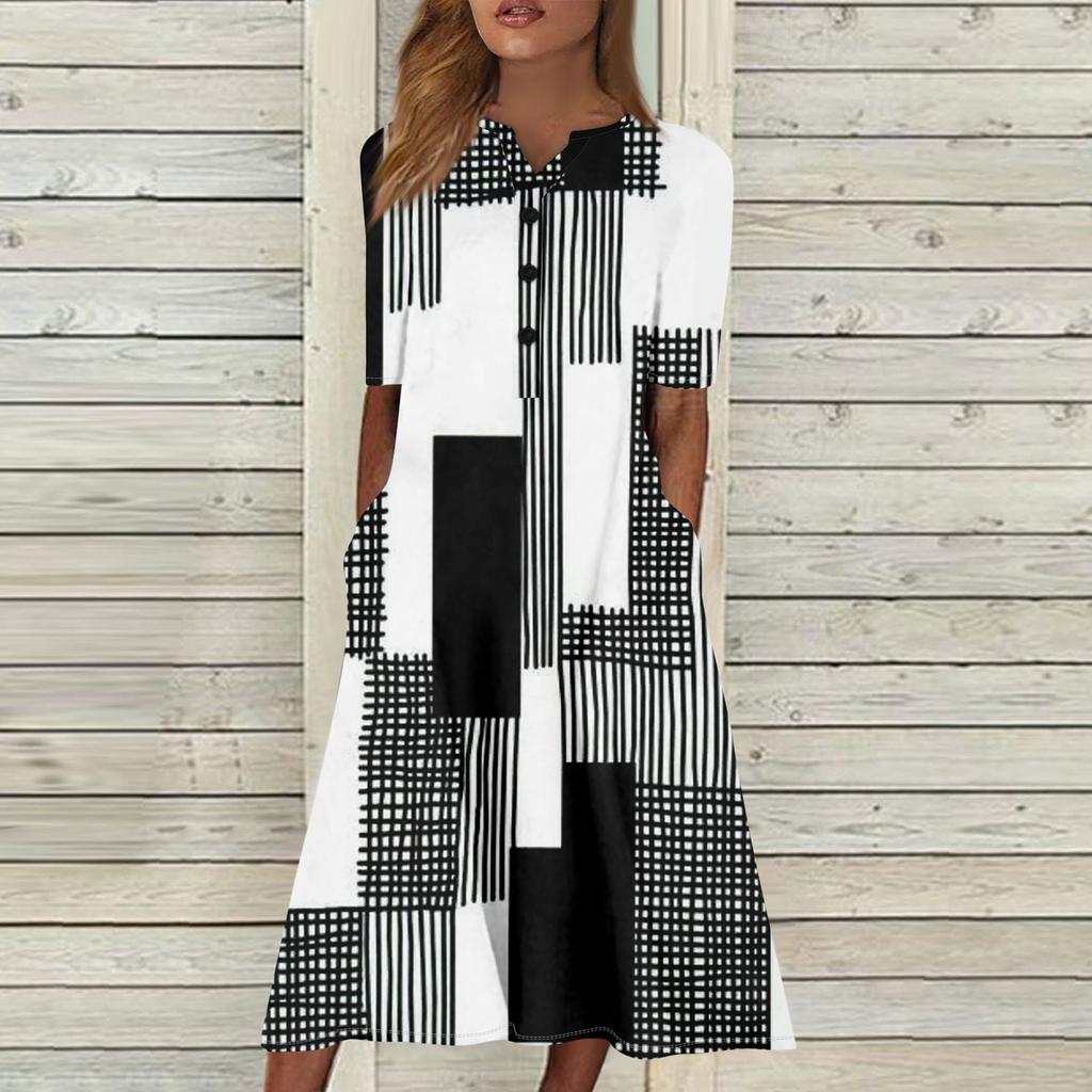 Женское летнее повседневное свободное платье с v-образным вырезом и короткими рукавами с принтом