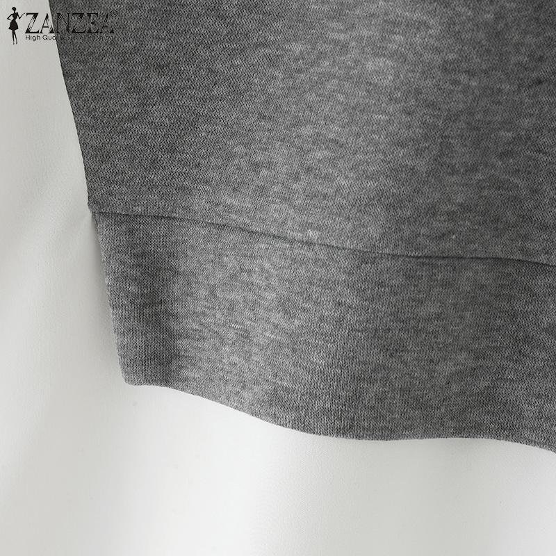 ZANZEA Женские осенние свободные свитера с круглым вырезом и длинным рукавом контрастного цвета