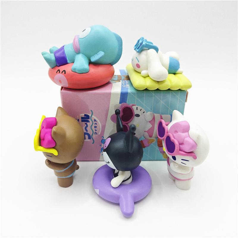 5Pcs Anime Figure For Fans or Collectors My Melody With Swimming Pool Theme Doll Model Toys Gift