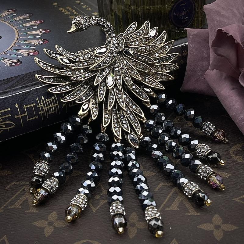 Лебедь Животное Мода Универсальный Характер Черный Кристалл Бахрома Лебедь Брошь