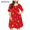 Женская одежда Красный рождественский лось мода смешной милый короткий рукав принт снеговик снежинка свободные платья