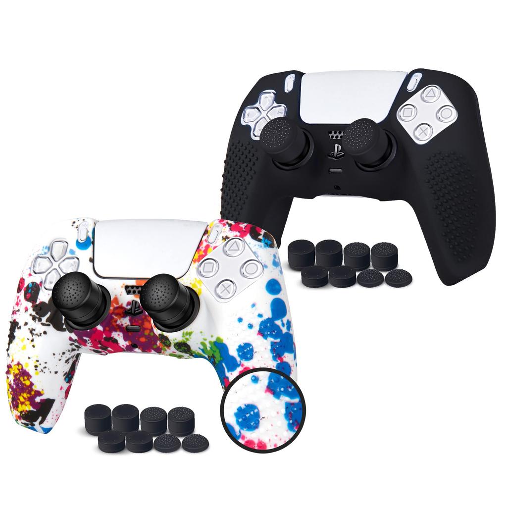 JYXETOV PS5 Controller Cover Free 8 Button Silicone Can Be Charged with the Original Suitable for Printing Pattern 1pc/2pcs (28 Options), Cap,