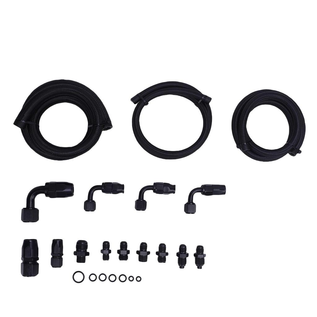 Power Steering Pump Hose Fitting Kit Stainless Steel Nylon Universal Steering Hose Hookup Kit for Remote Reservoir Tank