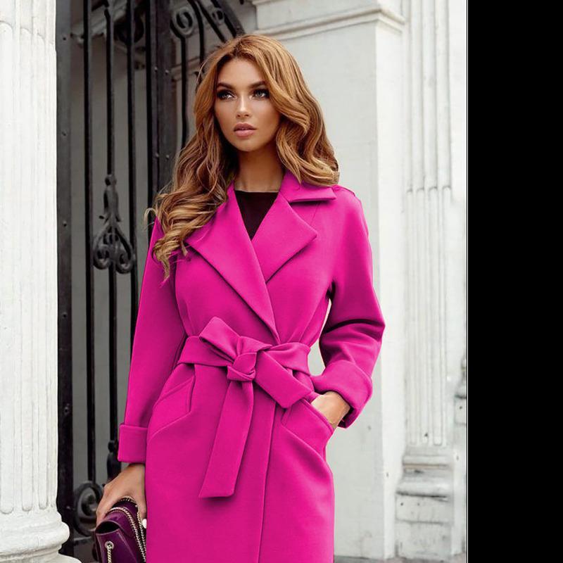 Autumn And Winter Fashion Slim Belt Lapel Woolen Coat