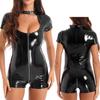 Женский комбинезон из лакированной кожи с вырезами и короткими рукавами, комбинезон на молнии