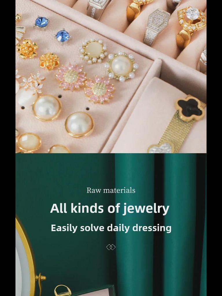 Three-Layer PU Leather Jewelry Box with Velvet Storage and Large Capacity Drawer