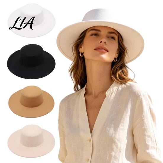 Wide Brim Fedora for Women Flat Top Hat, Wool Blend Derby Cap, Retro Jazz Polyester Warm Winter Cap Felt Hat Women, Events & Daily Wear Classic