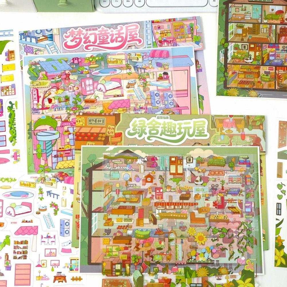 Dreamy Fairy Tale House Series Miniature Landscape Sticker DIY Large Size Cabin Scene Sticker PET Stress Relief