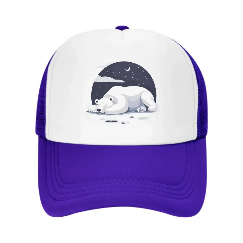 At Night White Bear Sleeps Summer Leisure Sports Daily Sun Hat Fishing Outdoor Unisexs and Womens Truck Caps Fashion