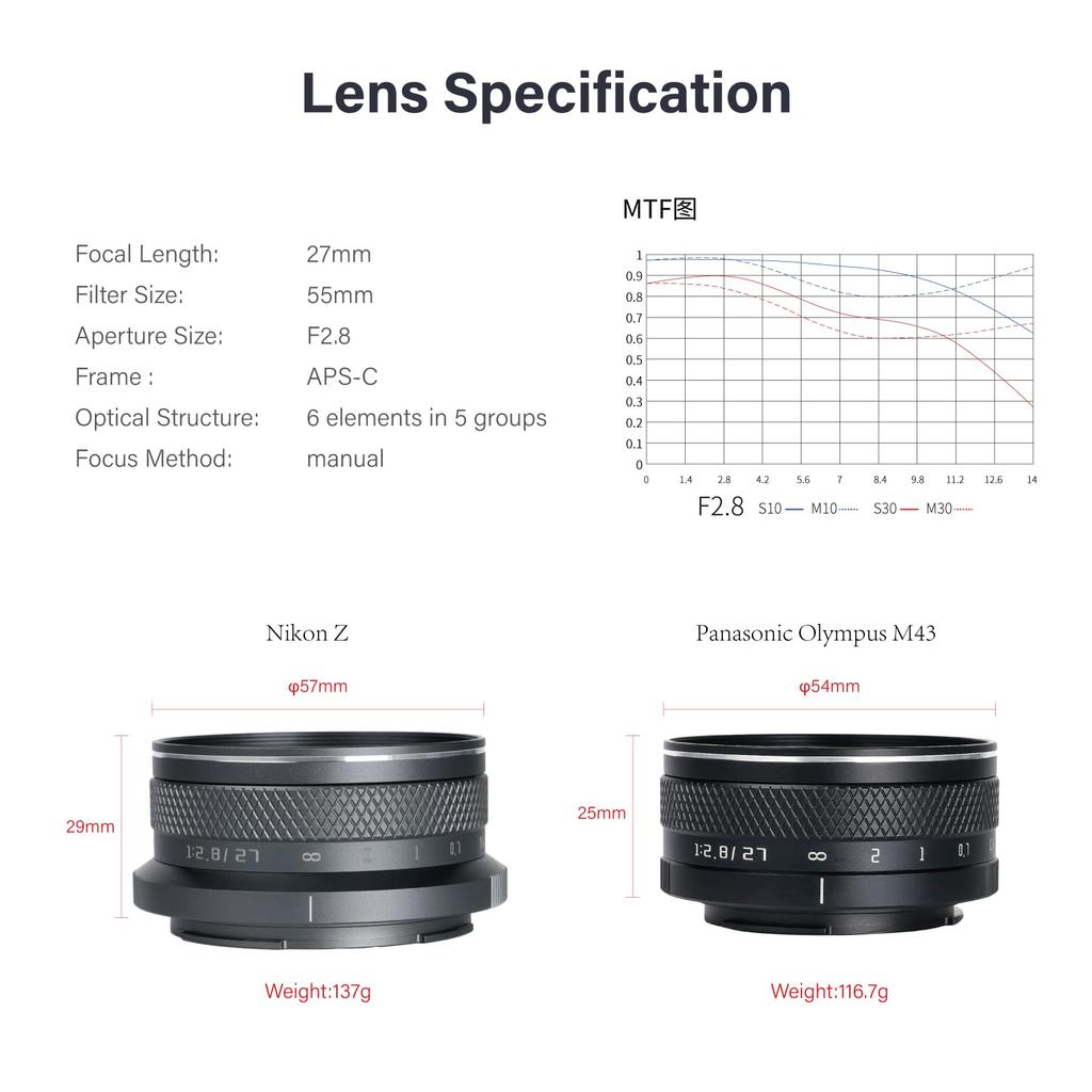 AstrHori 27 мм II Prime Nikon Z Звезда Рока F2.8 Объектив, Крепление, APS-C, Серый, [2-летняя гарантия]
