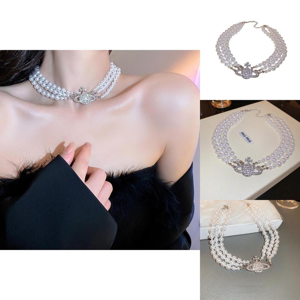 Высококлассное многослойное жемчужное ожерелье в корейском стиле с подвеской в виде Сатурна