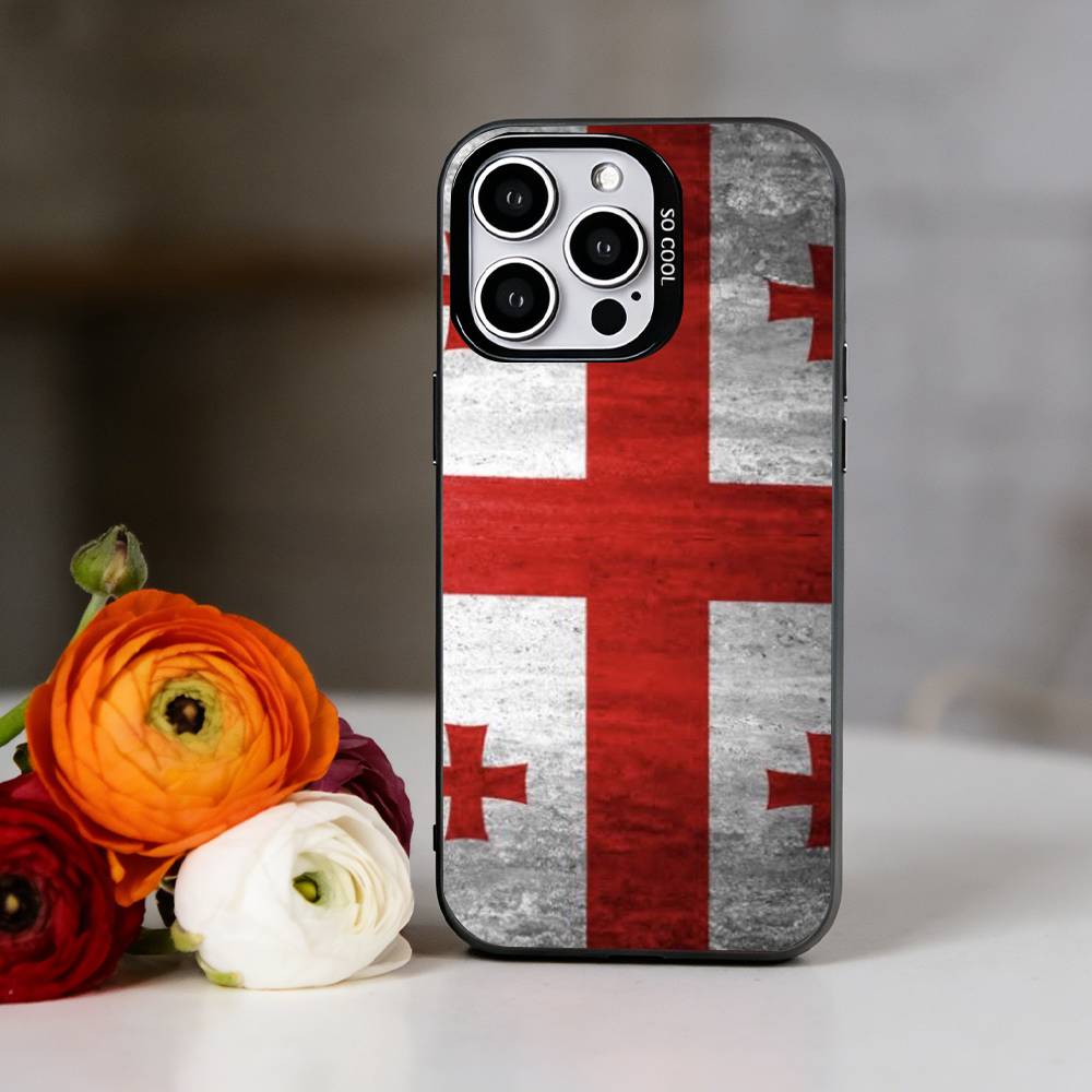 Чехол для телефона с флагом Грузии для iPhone 17,16,15,14,13,12,11 Plus,Pro Max,XS,Красочный серебряный чехол для телефона Funda Cover