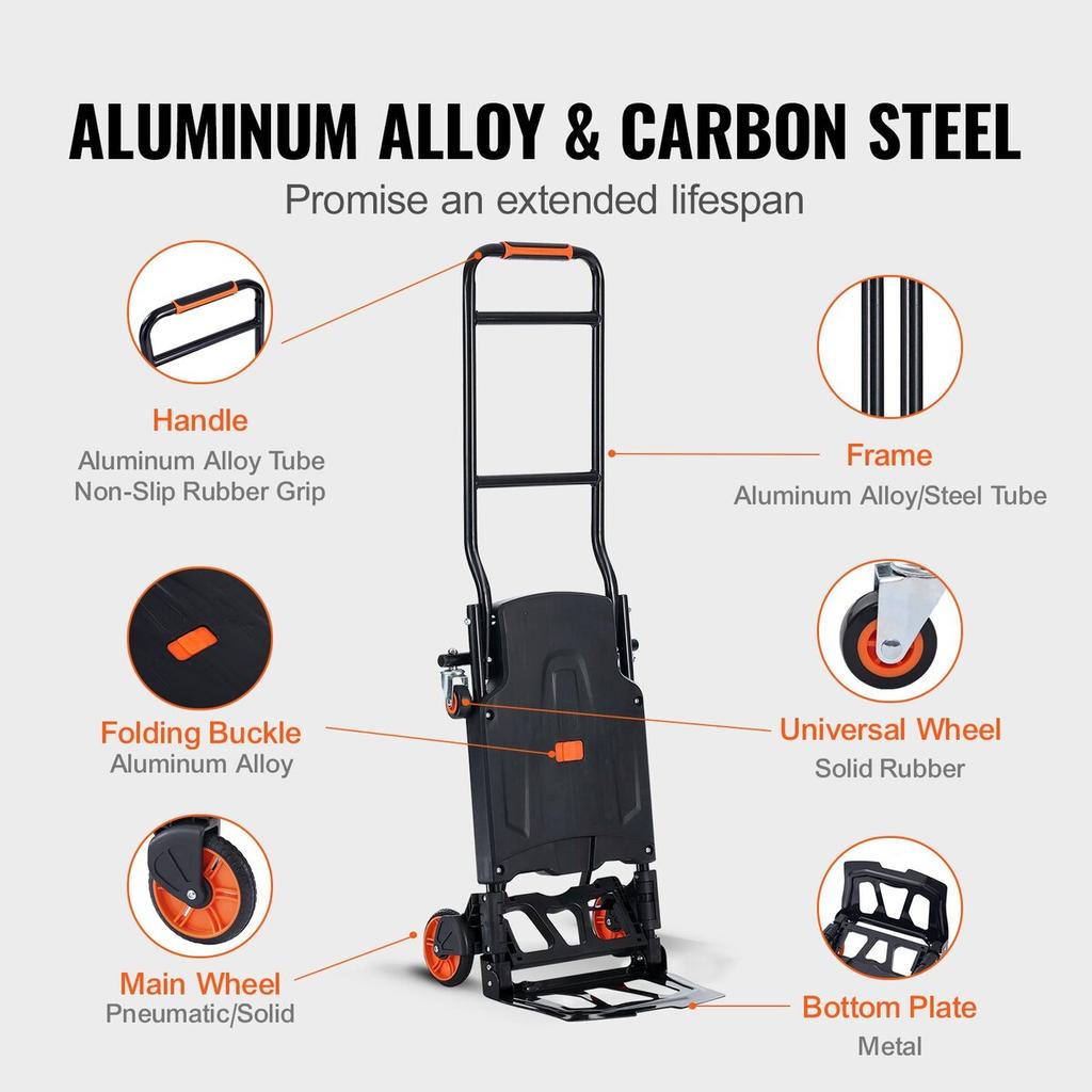 Aluminum Hand Truck, 2 in 1, 300 lbs Load Capacity, Heavy Duty Industrial Convertible Folding Hand Truck and Dolly, Utility Cart Converts from Hand