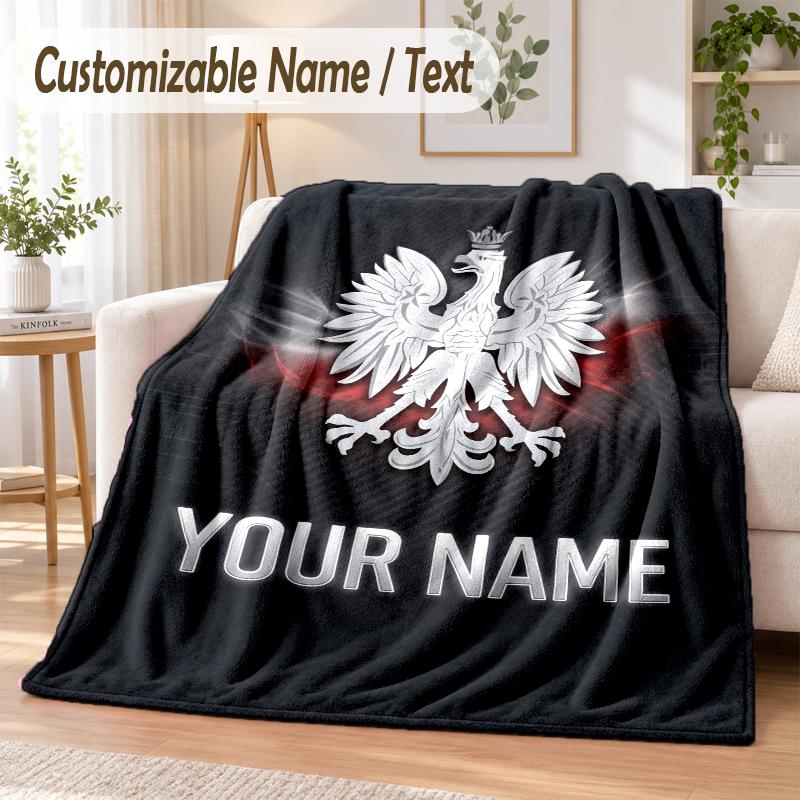 Custom Text Flannel Blanket Poland Print Warm Cozy Blanket Home Sofa Bedding