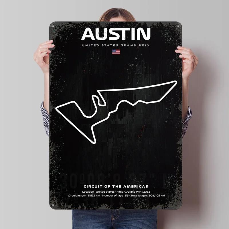 Austin Circuit Tinplate Poster Customized Wall Art Vintage Retro Metal Signs for Room Decoration Home Decor Items Coffee Bar